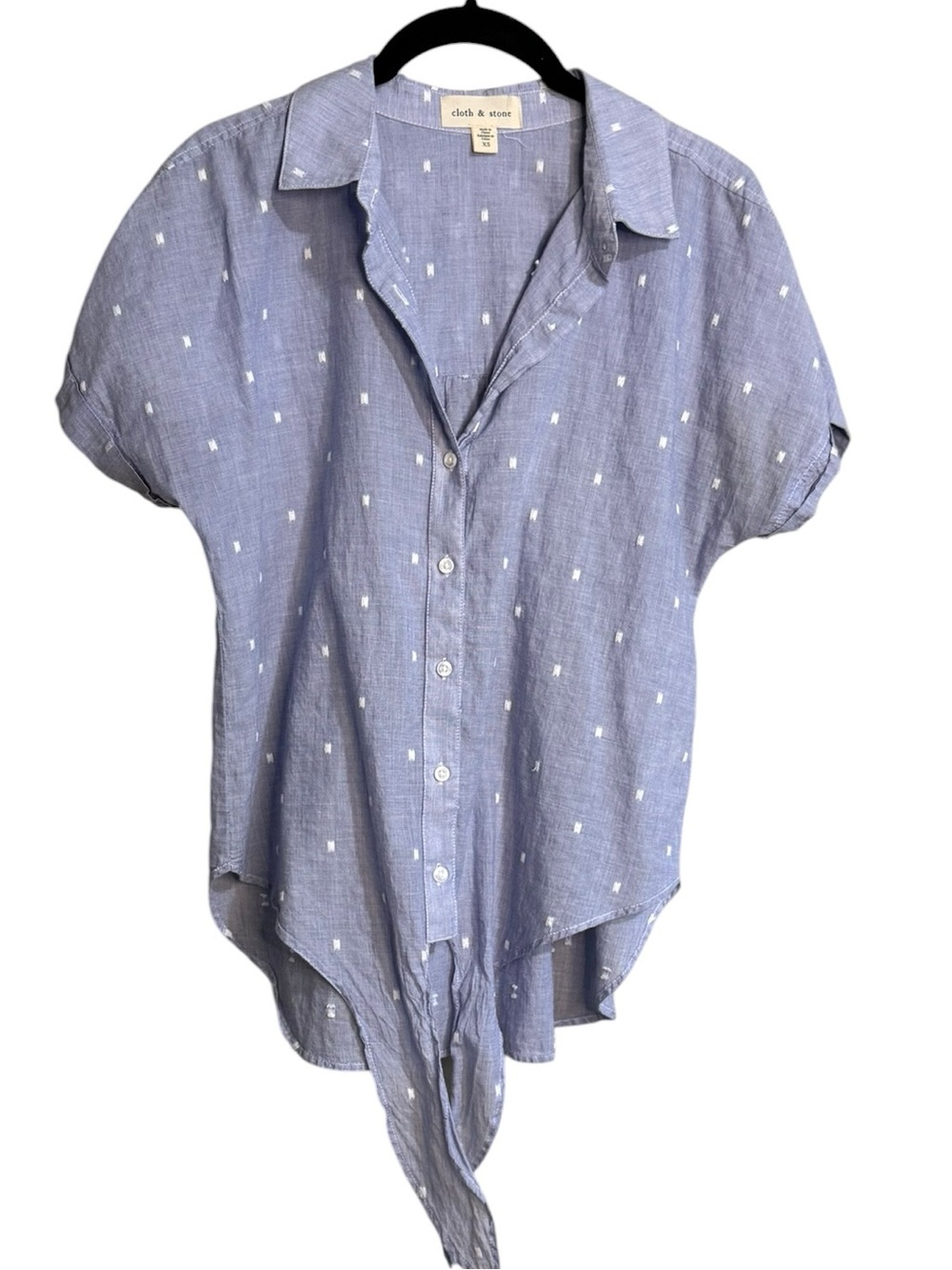 cloth & stone Light Blue Embroidered Dot Button-Up Tie Front Shirt